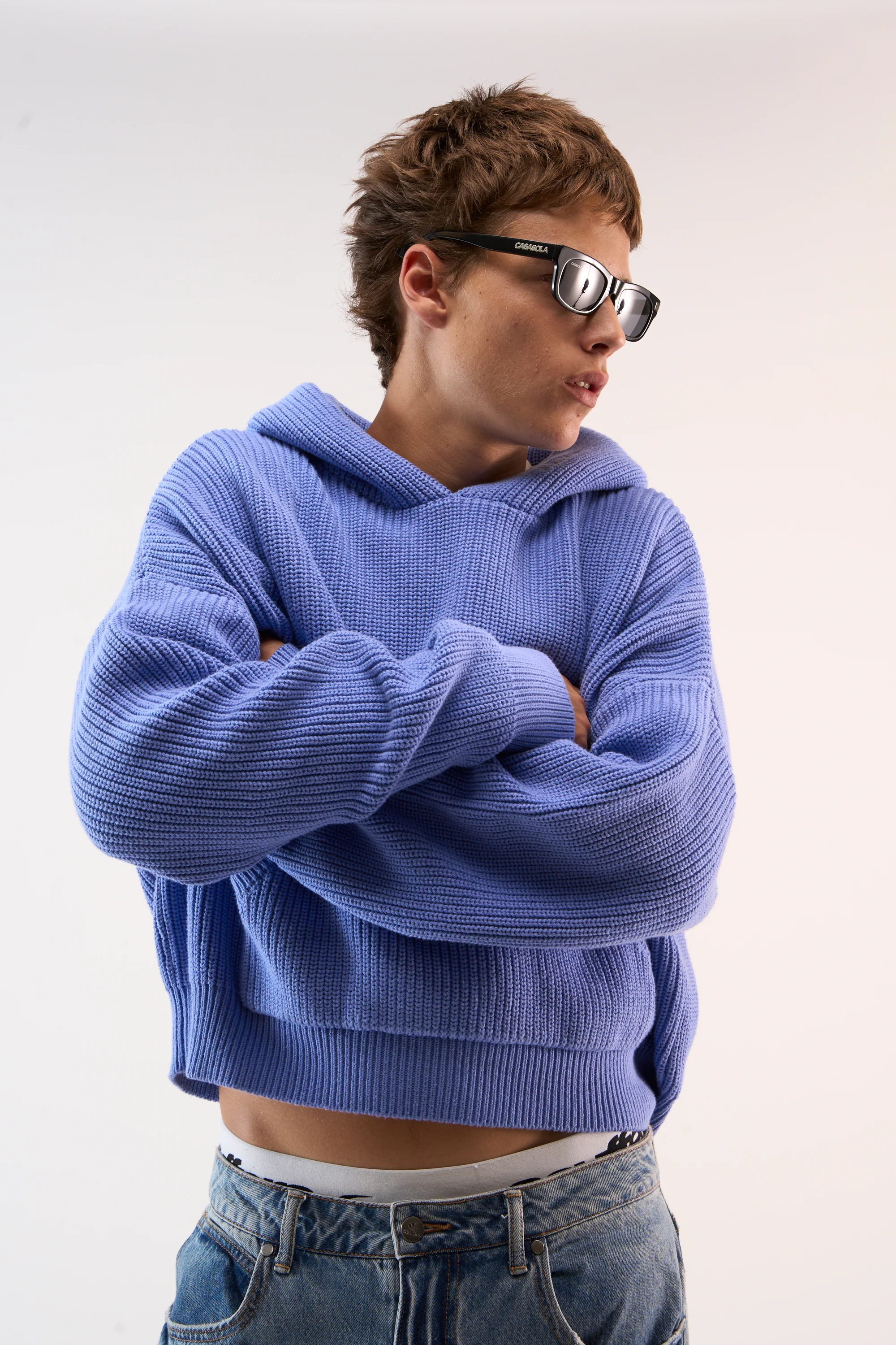 Bawdy Royal Blue Knit Hoodie - Image 2