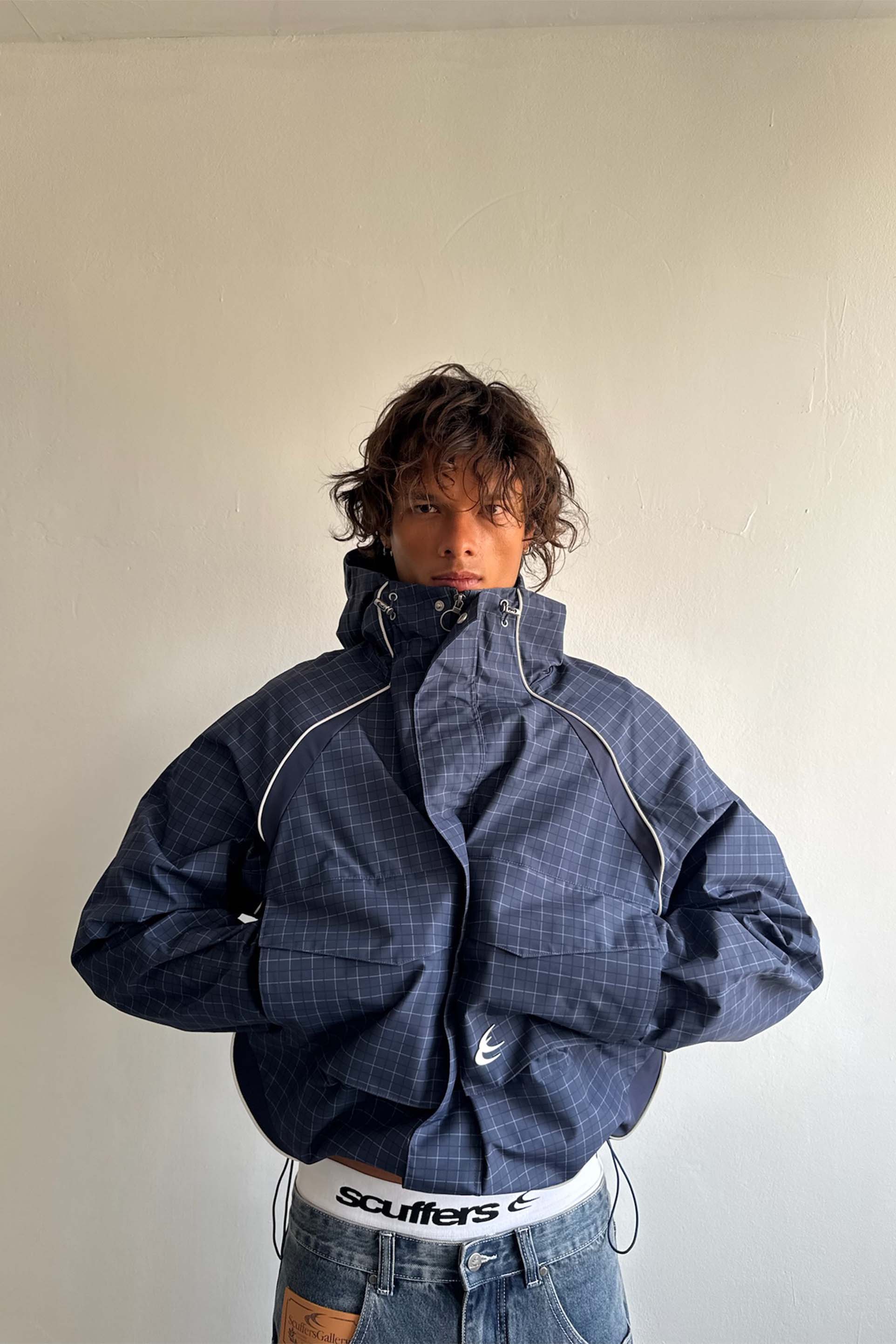 Checkered Navy Essential Windbreaker - Image 7