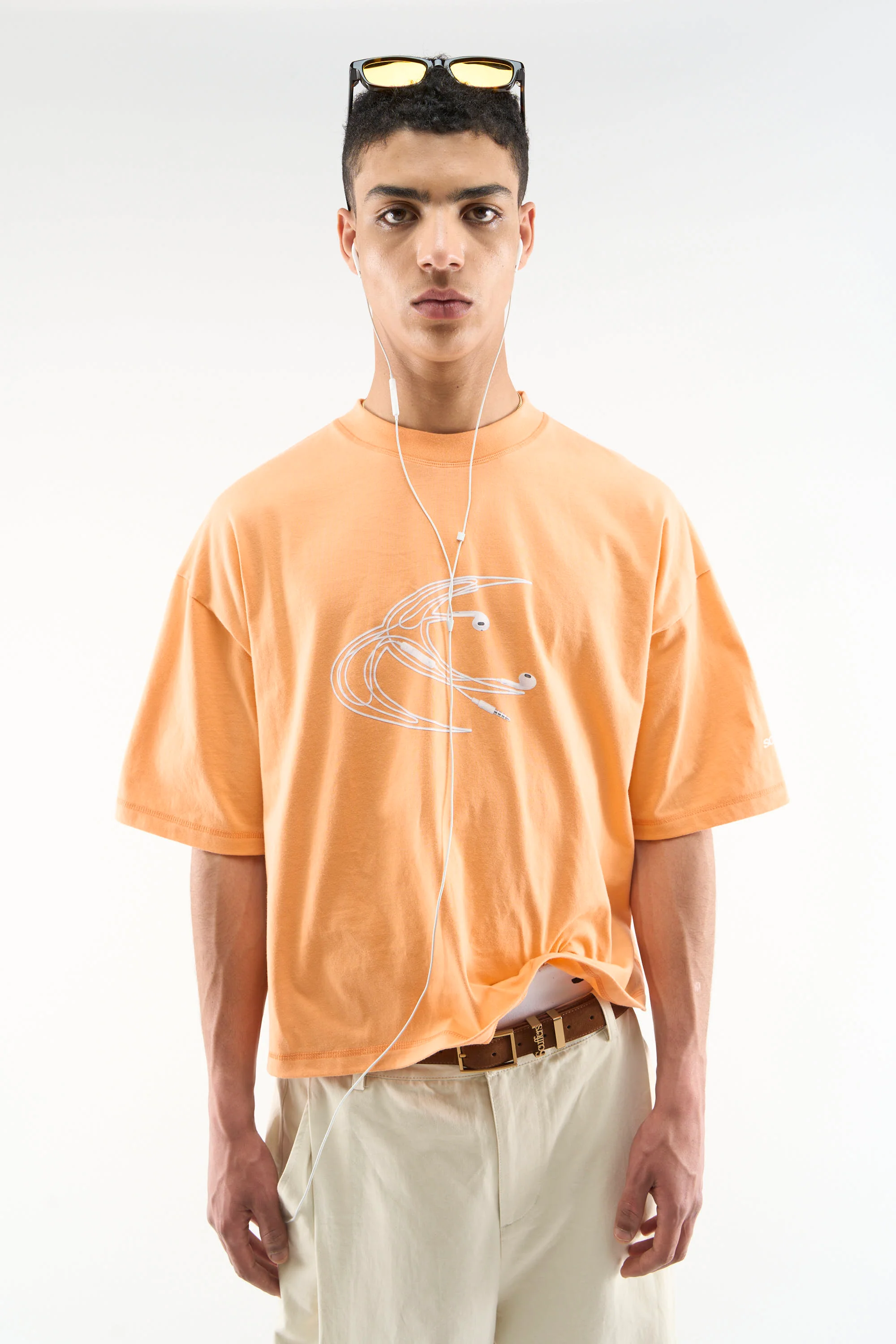 Earphones Orange T-Shirt