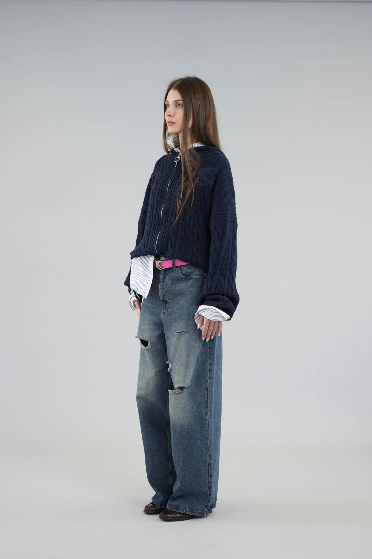Latte Navy Zipper Knit - Image 8