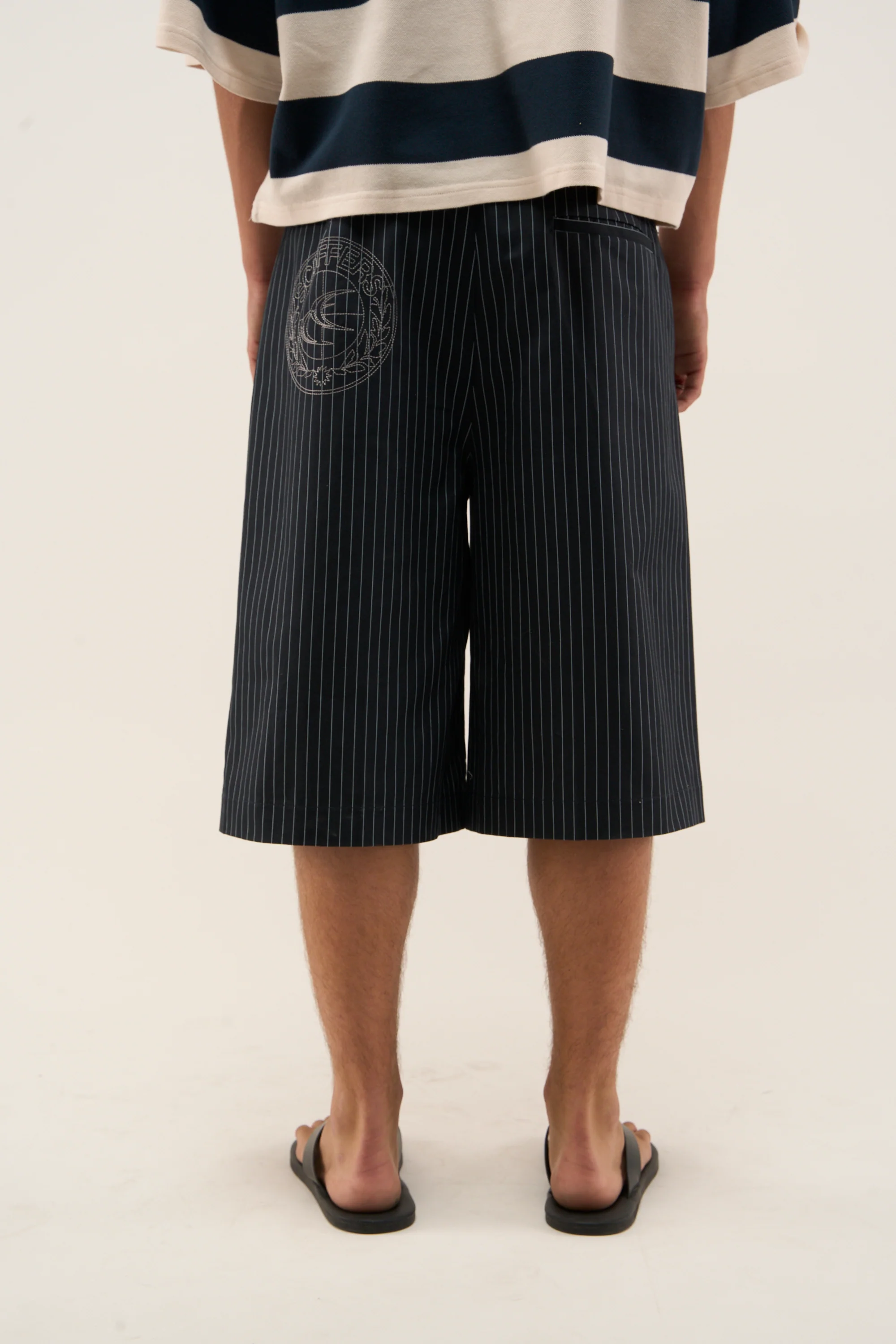 Maison Navy Pinstripe Shorts - Image 4
