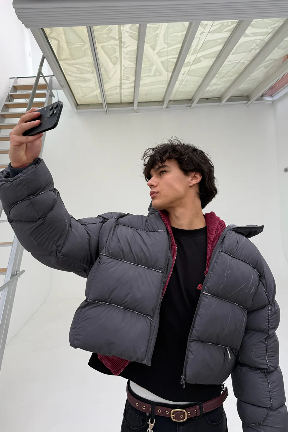 Marble Dark Grey Puffer Jacket - Image 6