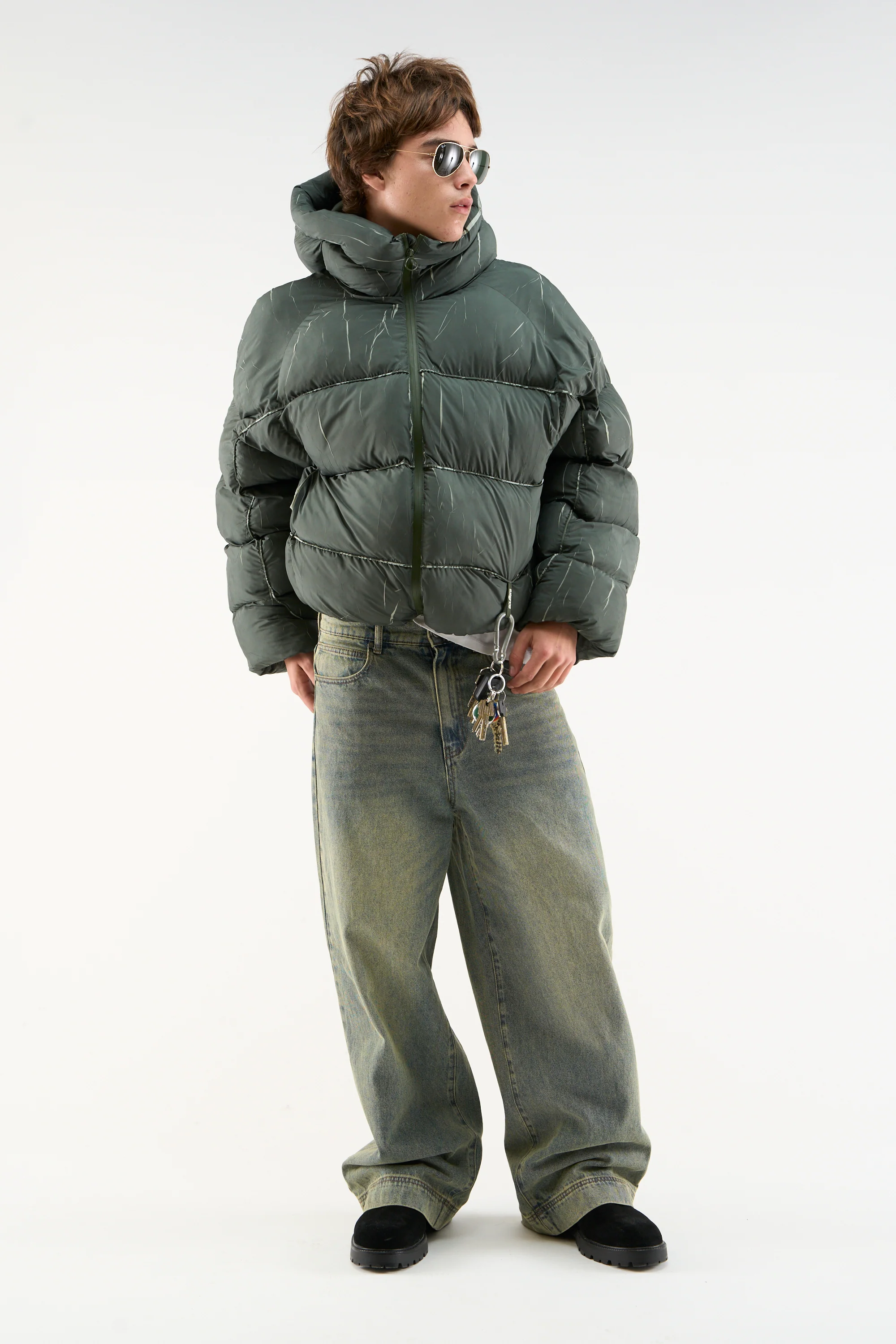 Marble Green Puffer Jacket - Image 2