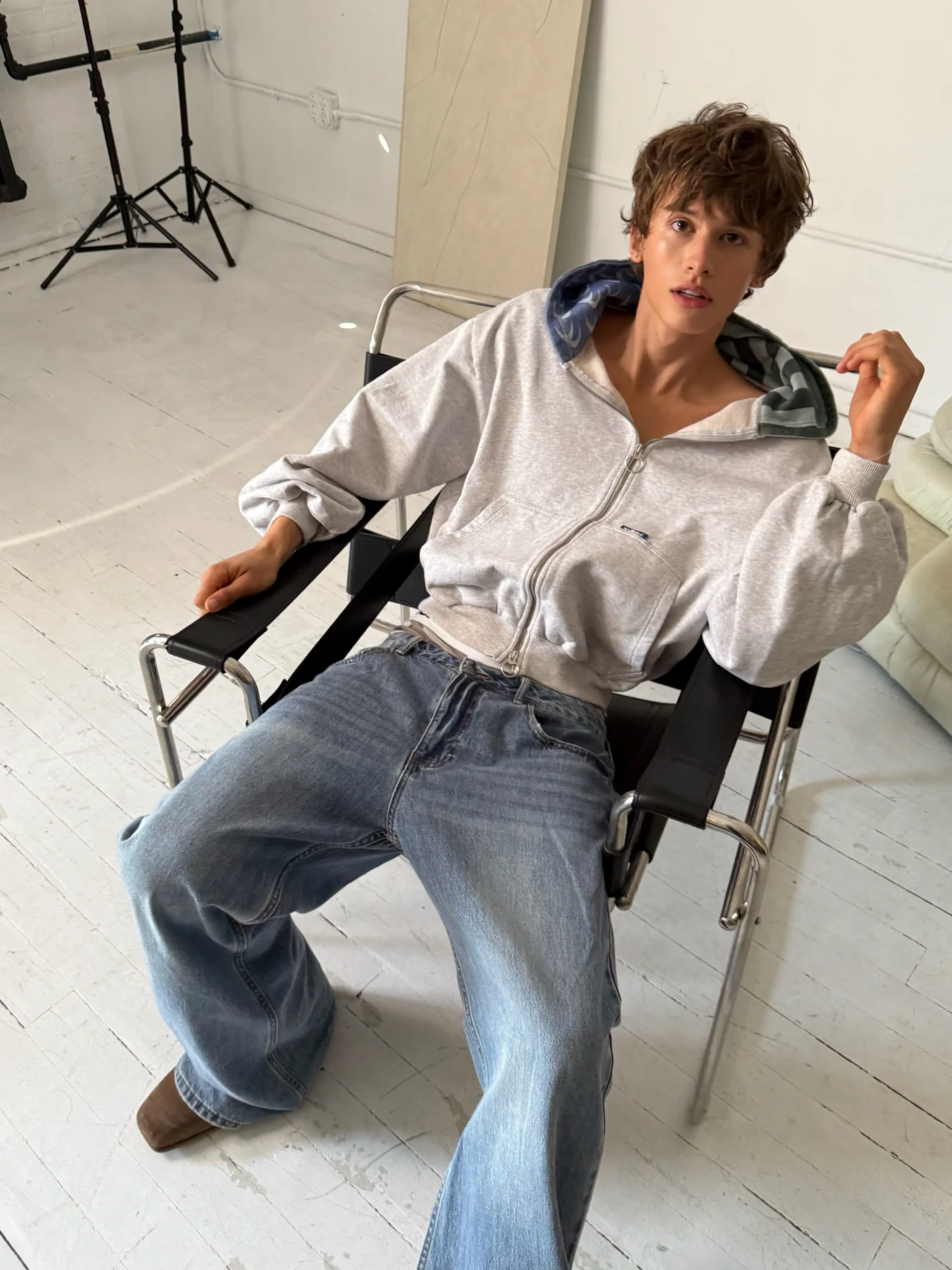 Nowhere Grey Melange Zipped Hoodie - Image 5
