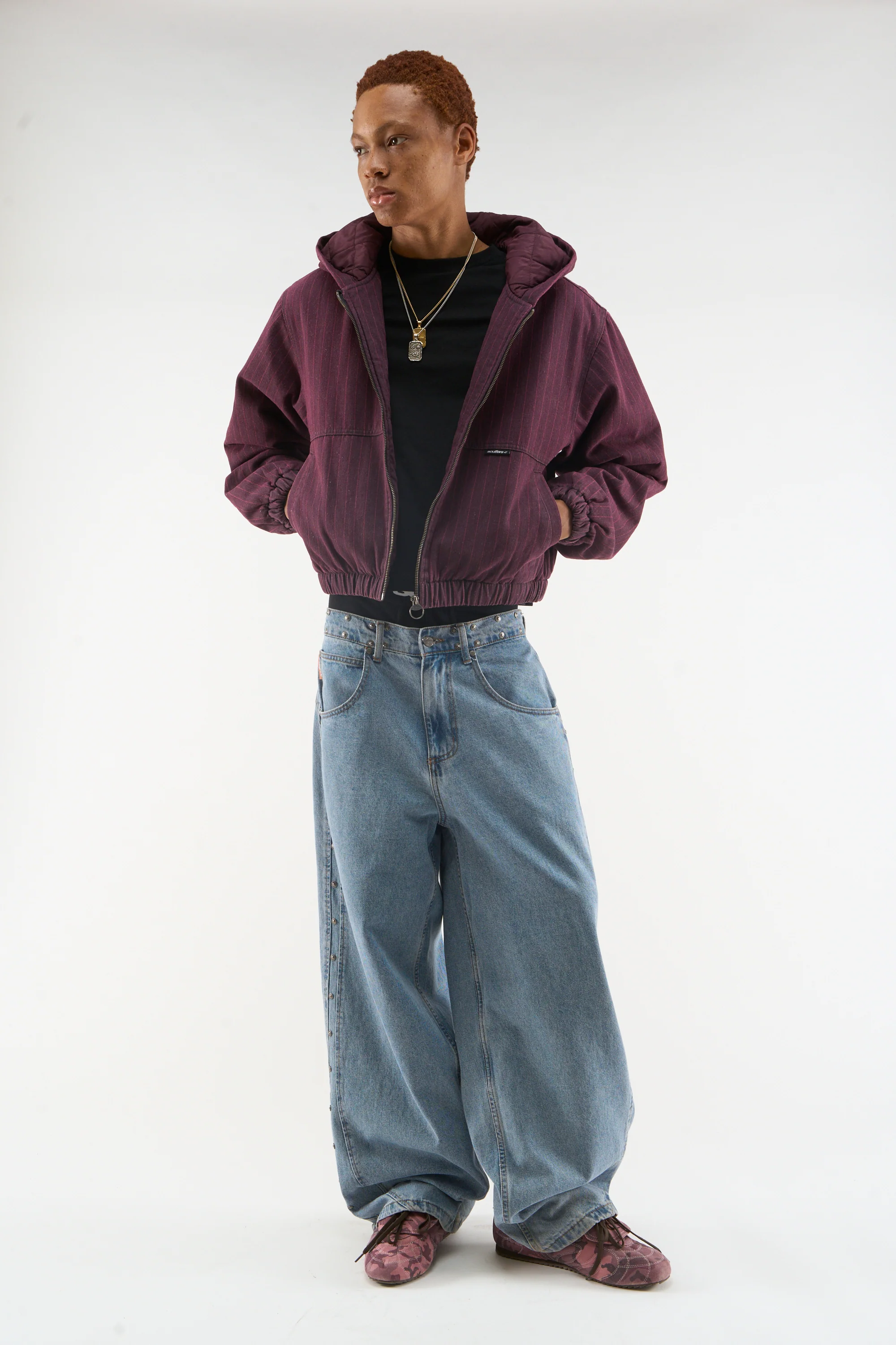 Pinstripe Burgundy Work Jacket - Image 2