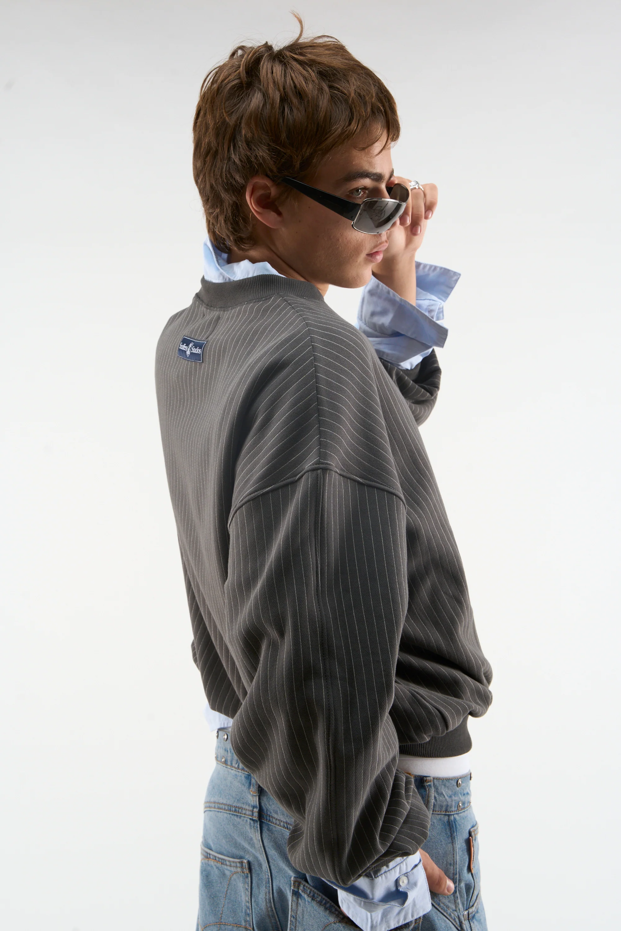 Pinstripe Dark Grey Crewneck - Image 3