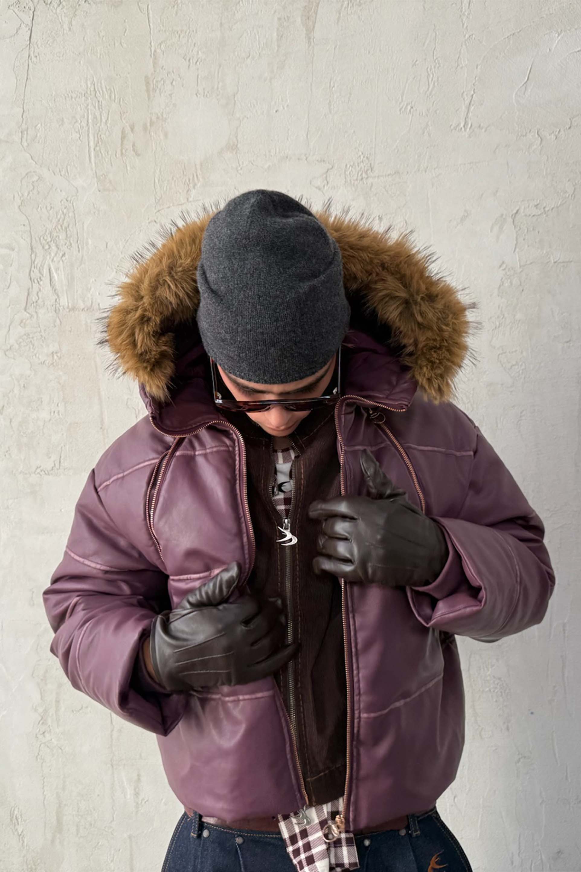 Raw Burgundy Puffer Jacket - Image 4