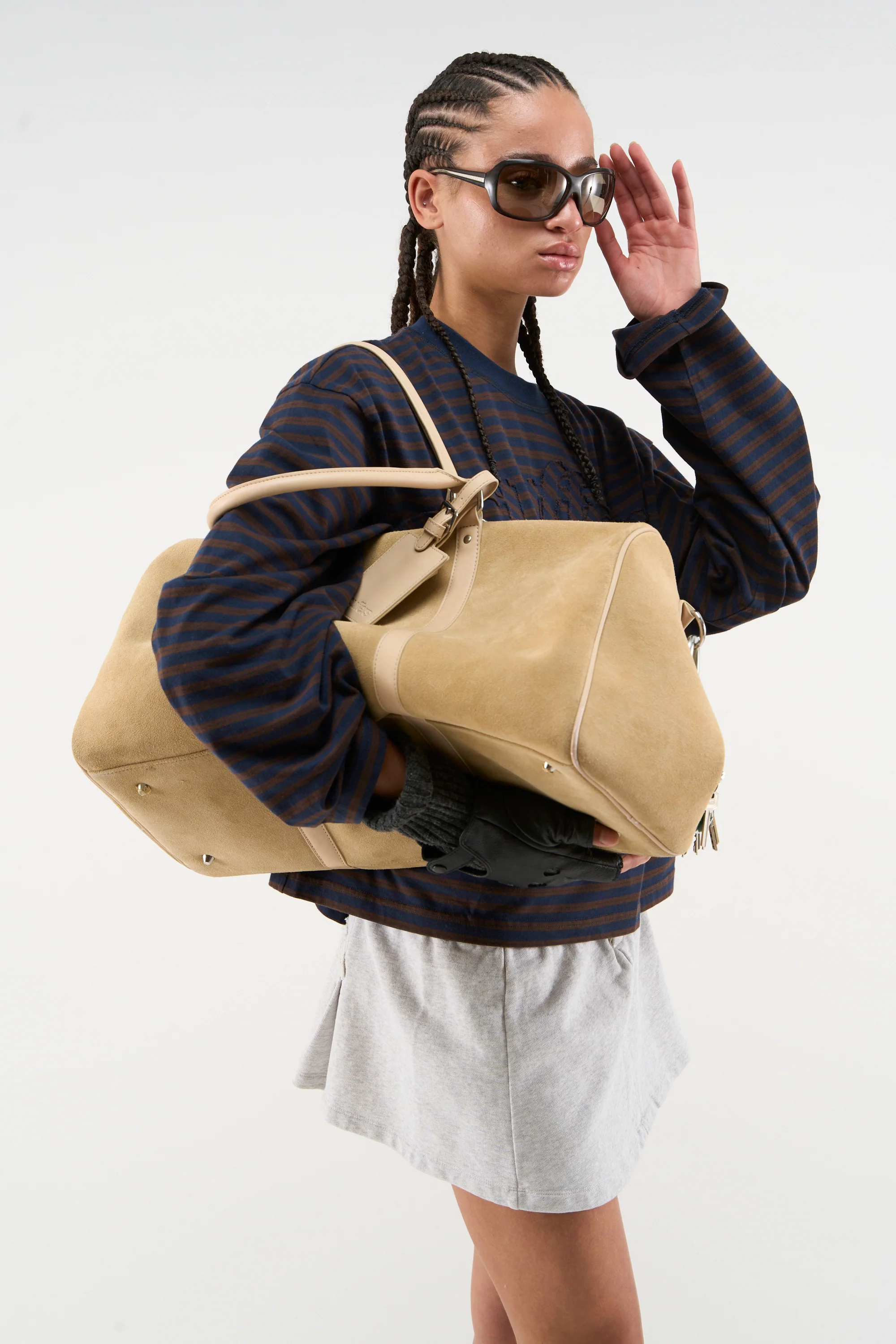 Suede Ecru Duffle Bag - Image 4
