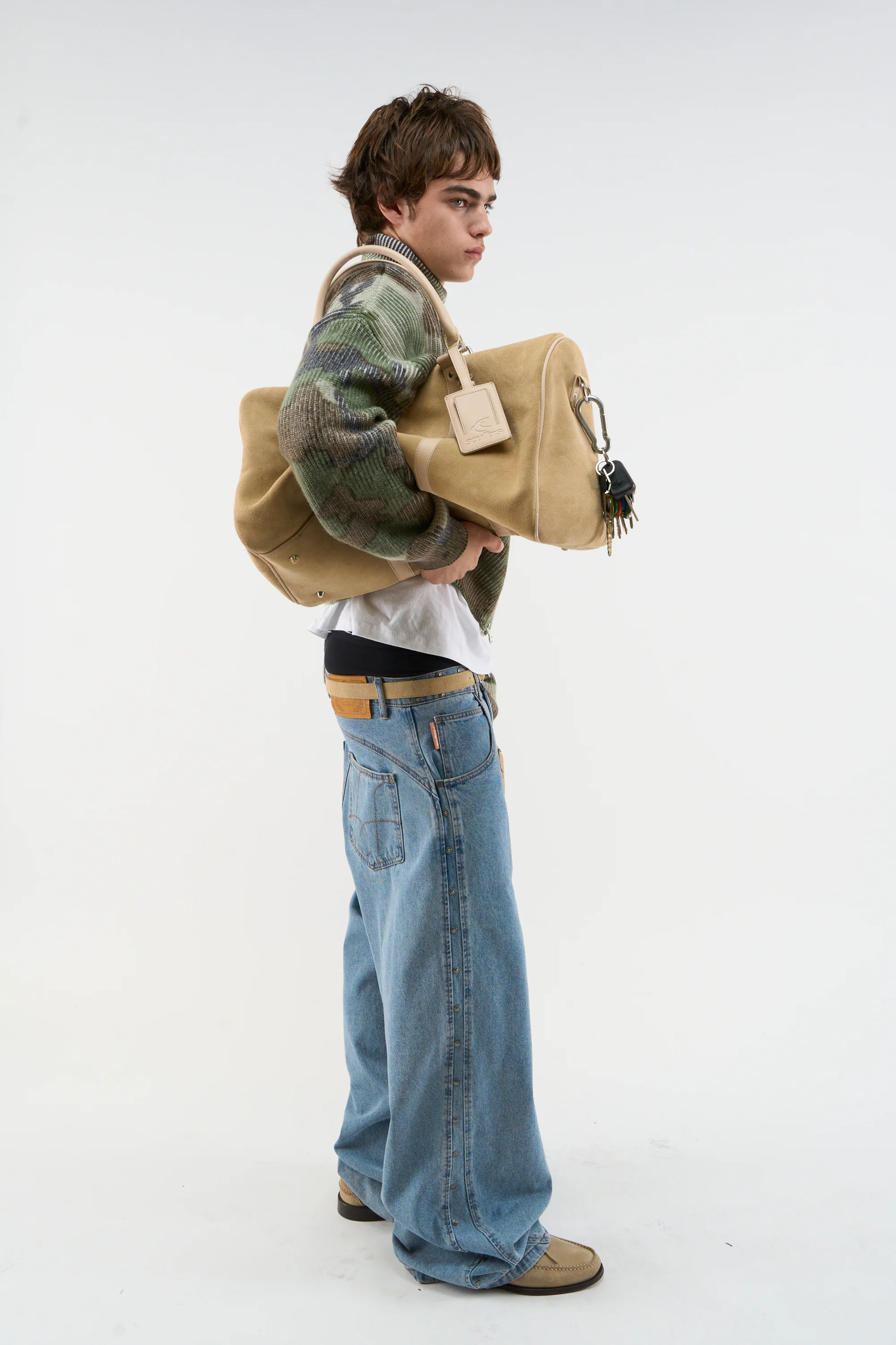 Suede Ecru Duffle Bag - Image 7